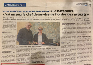 Maître Sylvie Amisse-Duval succède à Maître Jean-Christophe Lemaire à la tête de l'Ordre du Barreau de Dieppe